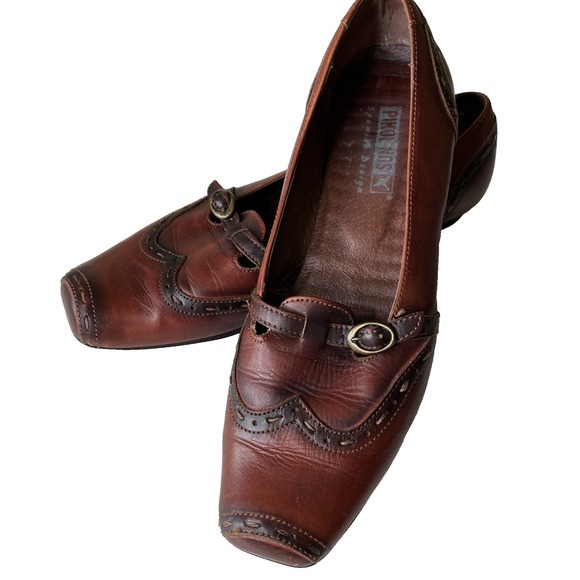 Pikolinos Mary Jane Edwardian Leather Square Toe Slip On Wingtip Academia Flat 9 - Picture 1 of 11